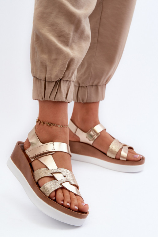 Zazoo 40397 Women's Leather Platform Sandals Gold Zazoo 40397 Women's Leather Platform Sandals Gold