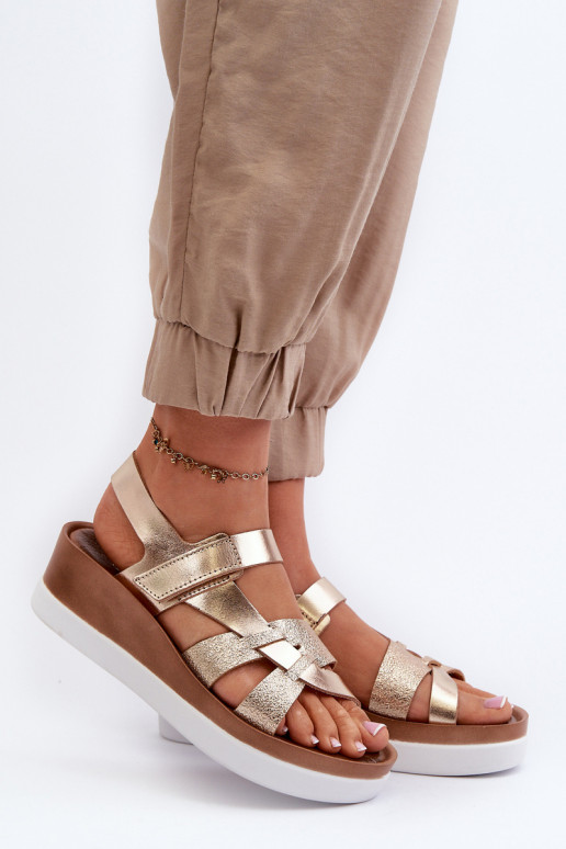 Zazoo 40397 Women's Leather Platform Sandals Gold Zazoo 40397 Women's Leather Platform Sandals Gold