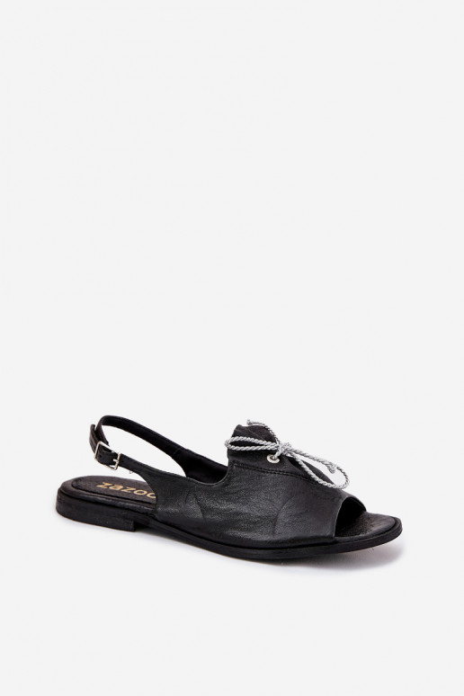 Leather Flat Sandals Zazoo 2898 Black Leather Flat Sandals Zazoo 2898 Black