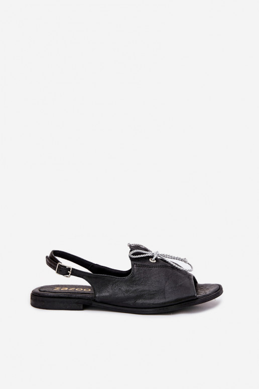 Leather Flat Sandals Zazoo 2898 Black Leather Flat Sandals Zazoo 2898 Black