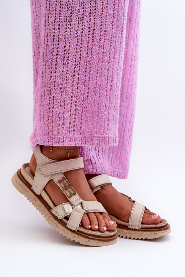 Zazoo 50103 Damskie Skórzane Sandały Na Platformie Beżowe 2