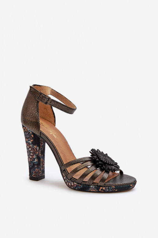 Sandały Damskie Na SłupkuwithOzdobą Maciejka 06620-20 Grafitowe