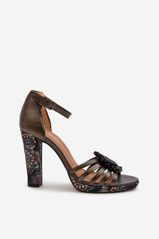 Sandały Damskie Na SłupkuwithOzdobą Maciejka 06620-20 Grafitowe