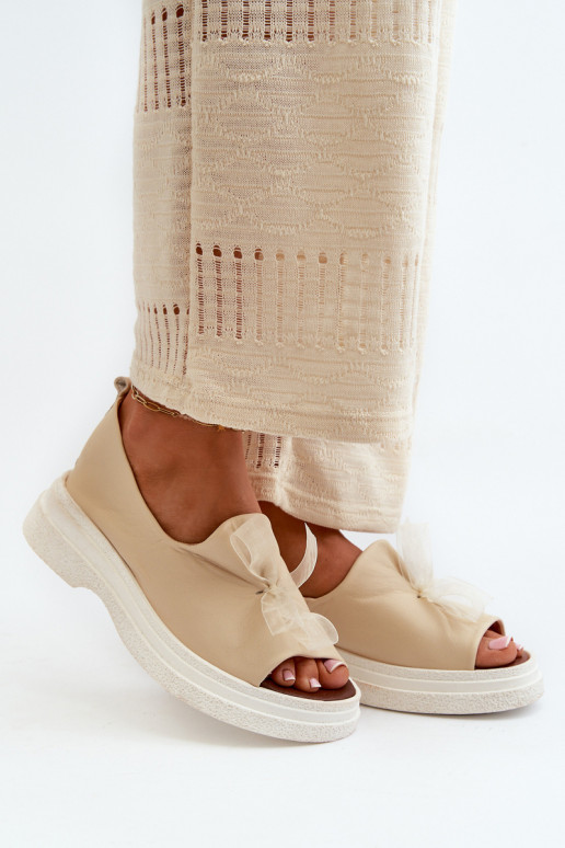 Zazoo 2939 Leather Women's Sandals with Bow Light Beige Zazoo 2939 Leather Women's Sandals with Bow Light Beige