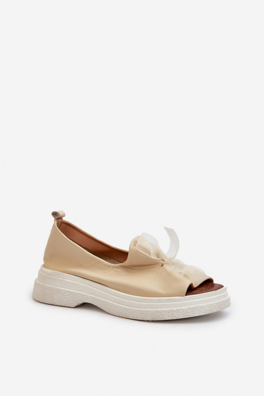 Zazoo 2939 Leather Women's Sandals with Bow Light Beige Zazoo 2939 Leather Women's Sandals with Bow Light Beige