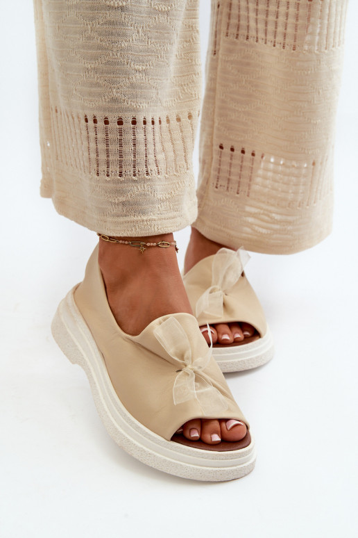 Zazoo 2939 Leather Women's Sandals with Bow Light Beige Zazoo 2939 Leather Women's Sandals with Bow Light Beige