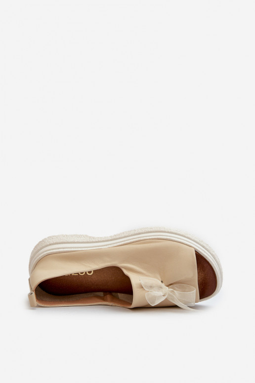 Zazoo 2939 Leather Women's Sandals with Bow Light Beige Zazoo 2939 Leather Women's Sandals with Bow Light Beige