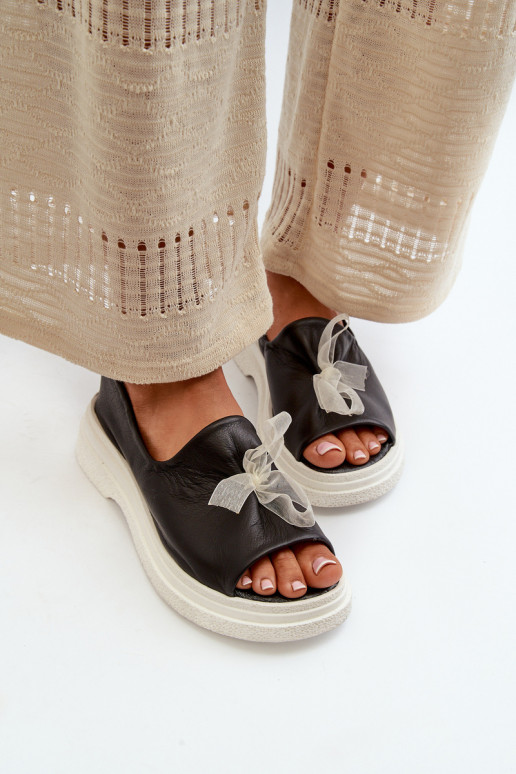 Zazoo 2939 Women's Leather Sandals with Bow Black Zazoo 2939 Women's Leather Sandals with Bow Black