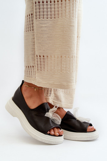 Zazoo 2939 Women's Leather Sandals with Bow Black 2