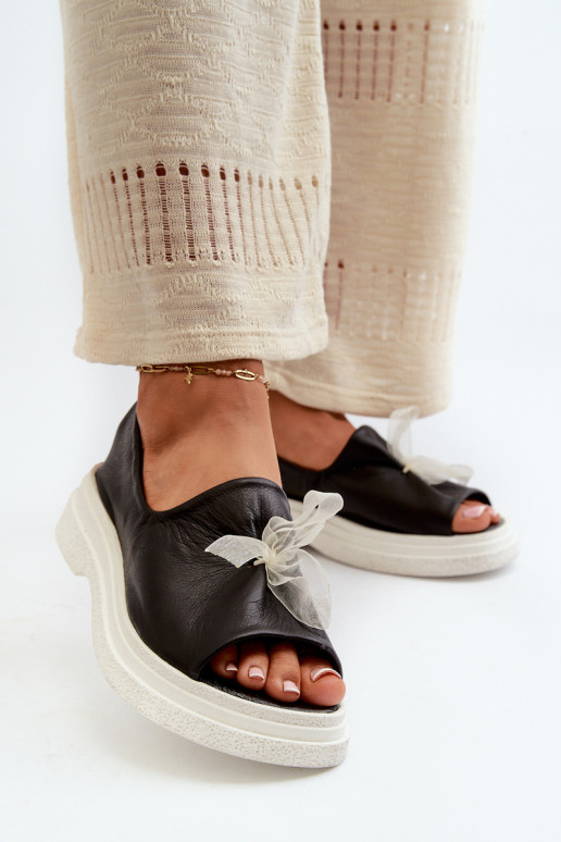 Zazoo 2939 Women's Leather Sandals with Bow Black Zazoo 2939 Women's Leather Sandals with Bow Black