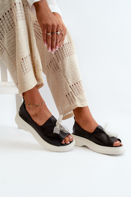 Zazoo 2939 Women's Leather Sandals with Bow Black Zazoo 2939 Women's Leather Sandals with Bow Black