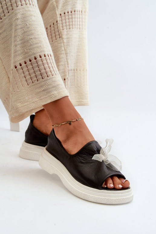 Zazoo 2939 Women's Leather Sandals with Bow Black Zazoo 2939 Women's Leather Sandals with Bow Black