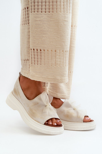 Zazoo 2939 Skórzane Sandały DamskiewithKokardką Złoty Przecierany 2