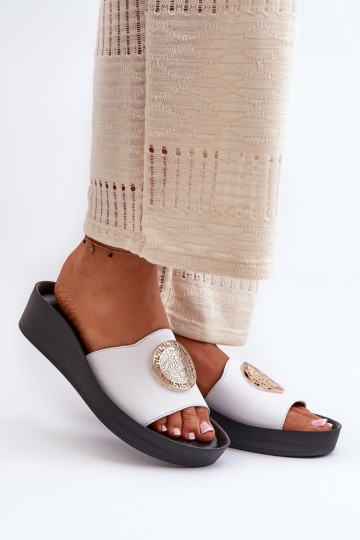 Zazoo 2920 Leather Women's Wedge Sandals With Gold Detail White Zazoo 2920 2