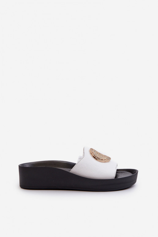 Zazoo 2920 Leather Women's Wedge Sandals With Gold Detail White Zazoo 2920