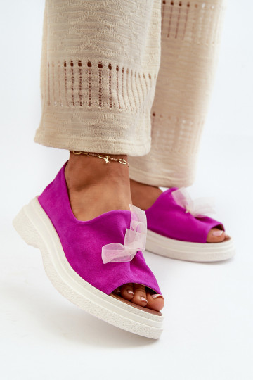 Zazoo 2939 Zamszowe Sandały DamskiewithKokardką Fuksja