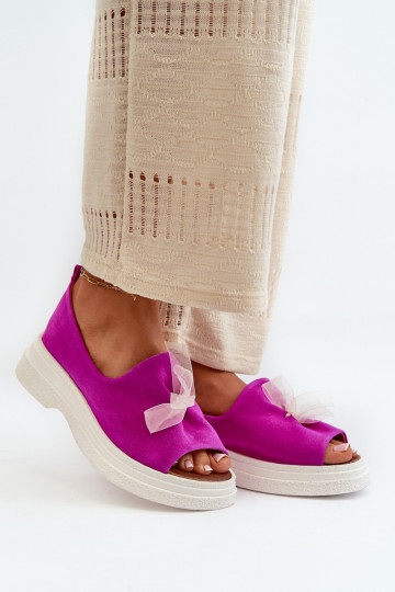 Zazoo 2939 Suede Women's Sandals with Bow Fuchsia 2