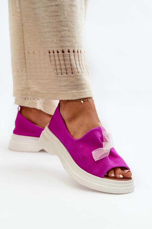 Zazoo 2939 Suede Women's Sandals with Bow Fuchsia Zazoo 2939 Suede Women's Sandals with Bow Fuchsia