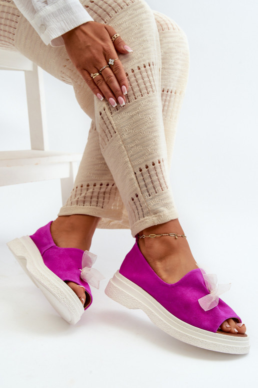 Zazoo 2939 Zamszowe Sandały DamskiewithKokardką Fuksja