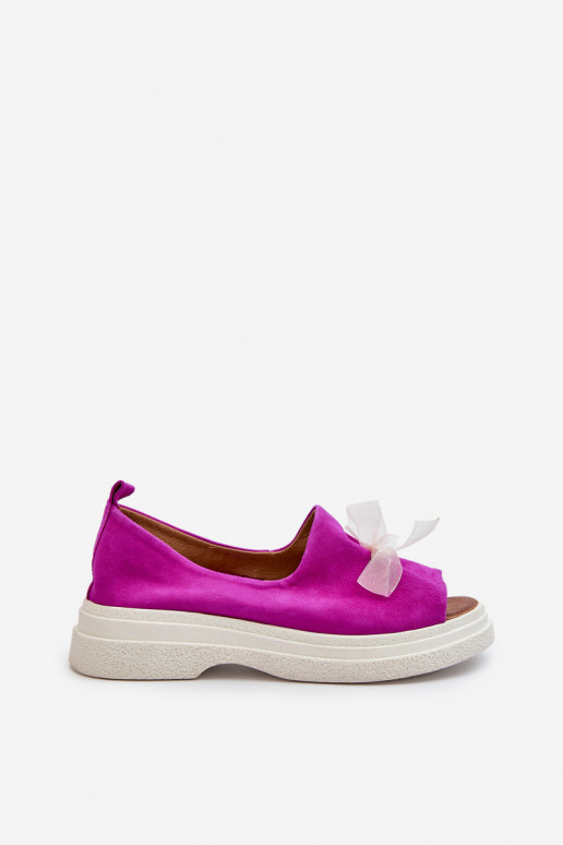 Zazoo 2939 Zamszowe Sandały DamskiewithKokardką Fuksja