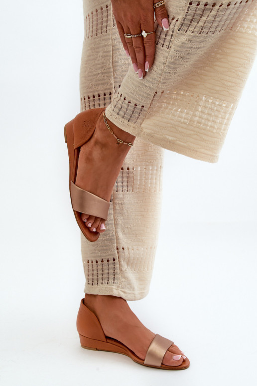 Skórzane Sandały Maciejka 1971-68 Brązowo-Złote