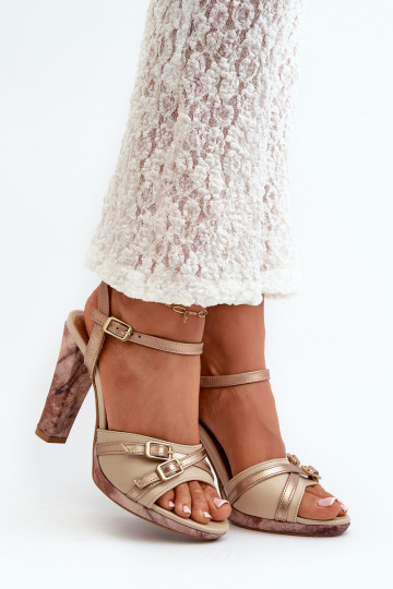 Women's Leather Sandals with Heel Maciejka 06564-22 Beige-Gold 2