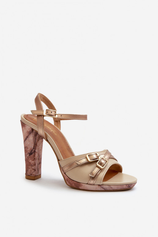 Women's Leather Sandals with Heel Maciejka 06564-22 Beige-Gold Women's Leather Sandals with Heel Maciejka 06564-22 Beige-Gold