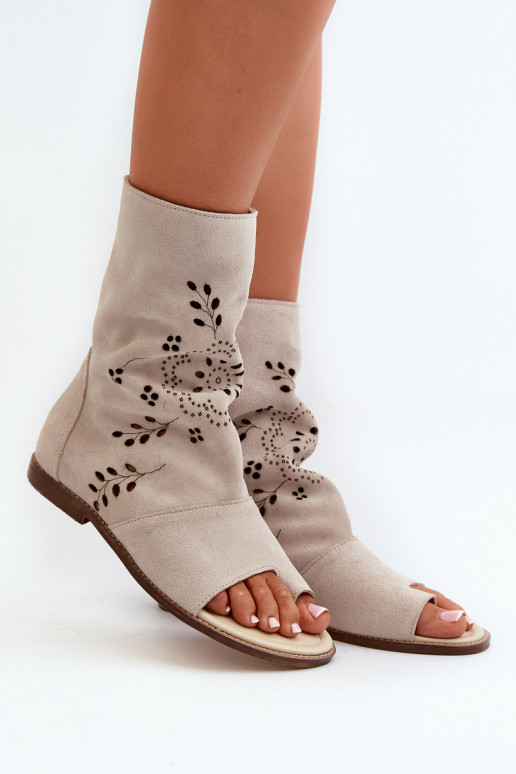 Zazoo 3437 Women's Suede Sandals With Zipper Shaft Beige Zazoo 3437 Women's Suede Sandals With Zipper Shaft Beige
