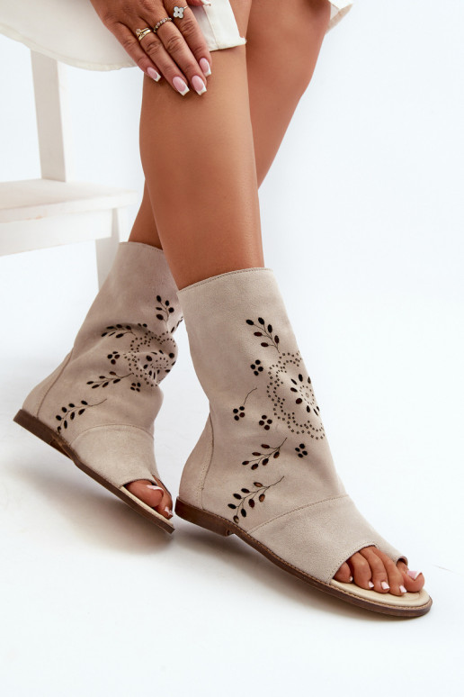 Zazoo 3437 Women's Suede Sandals With Zipper Shaft Beige Zazoo 3437 Women's Suede Sandals With Zipper Shaft Beige
