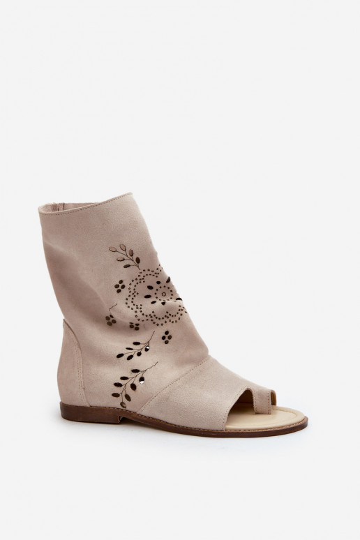 Zazoo 3437 Women's Suede Sandals With Zipper Shaft Beige Zazoo 3437 Women's Suede Sandals With Zipper Shaft Beige