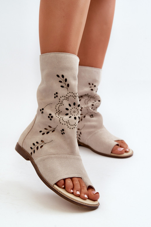 Zazoo 3437 Women's Suede Sandals With Zipper Shaft Beige Zazoo 3437 Women's Suede Sandals With Zipper Shaft Beige