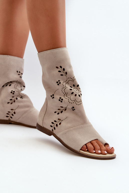 Zazoo 3437 Women's Suede Sandals With Zipper Shaft Beige Zazoo 3437 Women's Suede Sandals With Zipper Shaft Beige