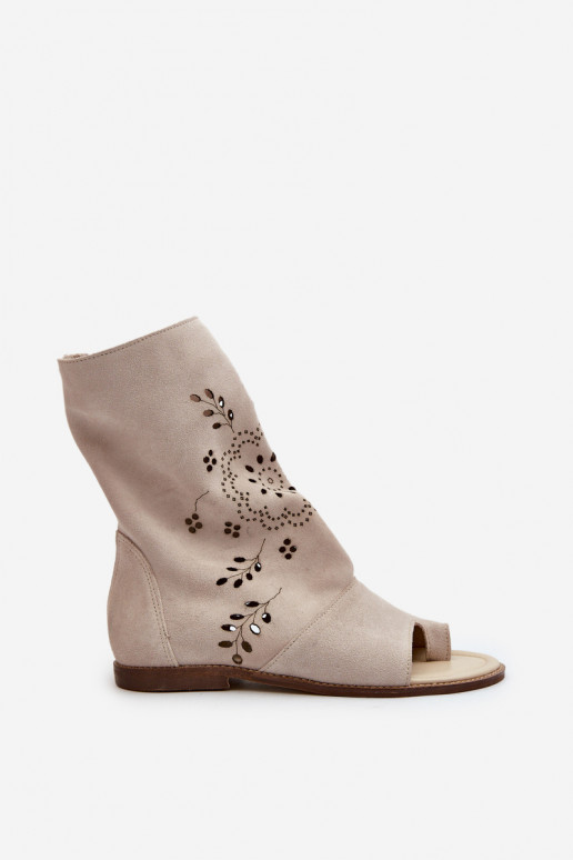Zazoo 3437 Women's Suede Sandals With Zipper Shaft Beige Zazoo 3437 Women's Suede Sandals With Zipper Shaft Beige