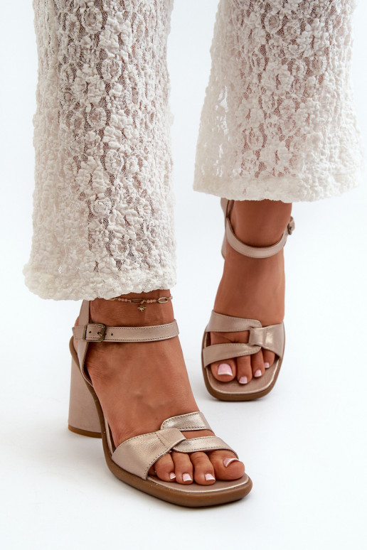 Leather Sandals with Heel Maciejka 06029-25 Gold Leather Sandals with Heel Maciejka 06029-25 Gold