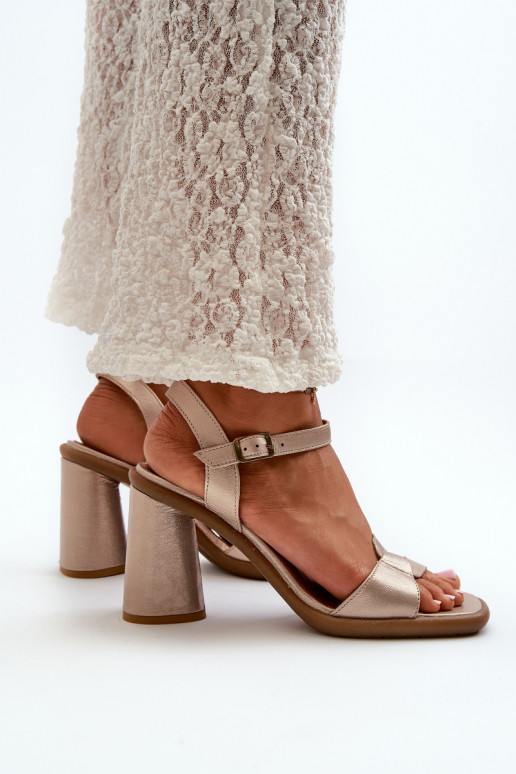 Skórzane Sandały Na Słupku Maciejka 06029-25 Złote