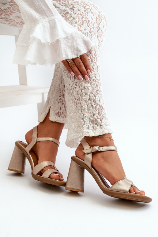 Skórzane Sandały Na Słupku Maciejka 06029-25 Złote