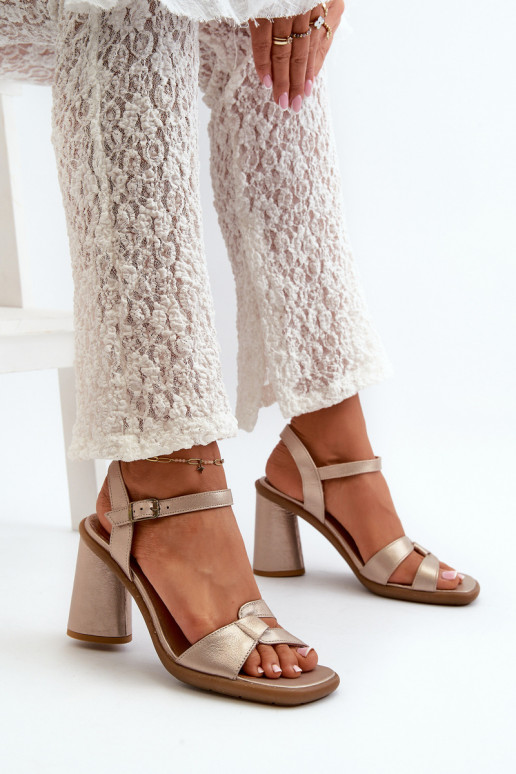 Skórzane Sandały Na Słupku Maciejka 06029-25 Złote