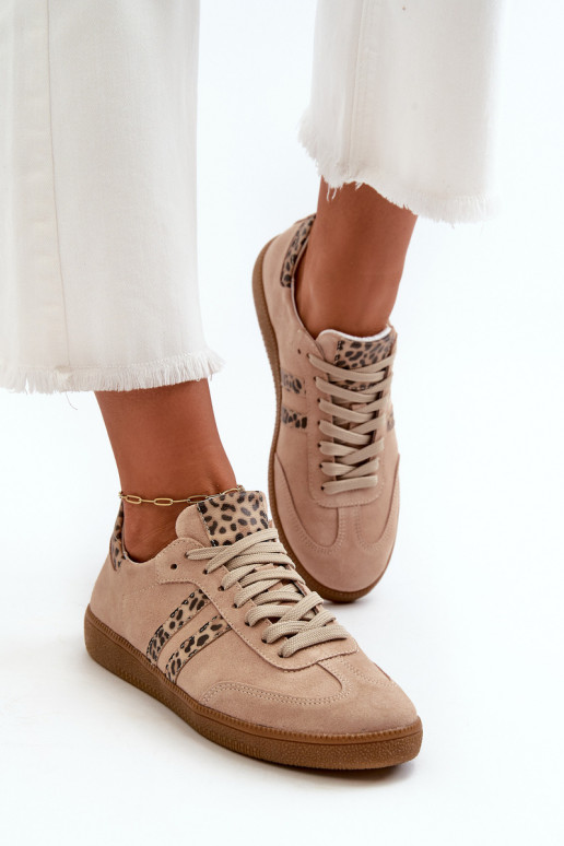 Zazoo N1068 Suede Low Women's Sneakers Beige