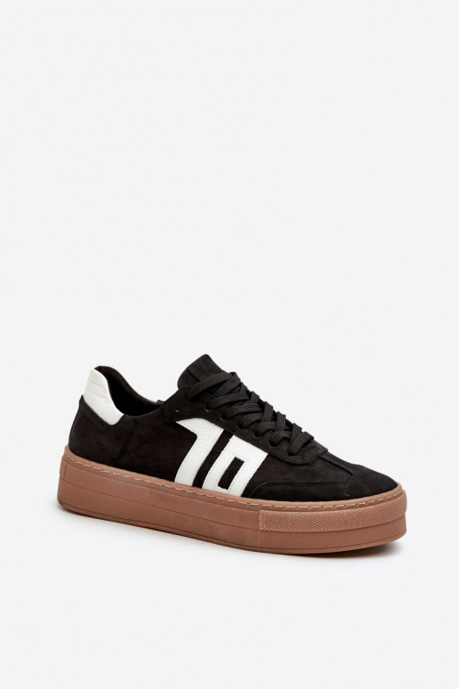 Black Leather Women's Platform Sneakers Zazoo N1095S2 Black Leather Women's Platform Sneakers Zazoo N1095S2