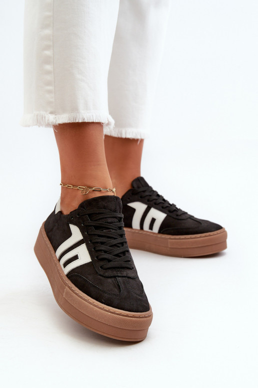 Black Leather Women's Platform Sneakers Zazoo N1095S2 Black Leather Women's Platform Sneakers Zazoo N1095S2