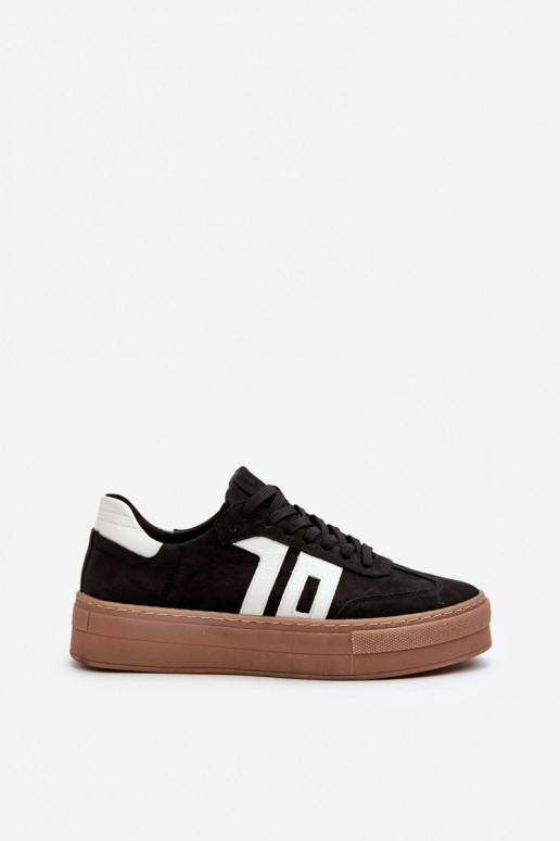 Black Leather Women's Platform Sneakers Zazoo N1095S2 Black Leather Women's Platform Sneakers Zazoo N1095S2