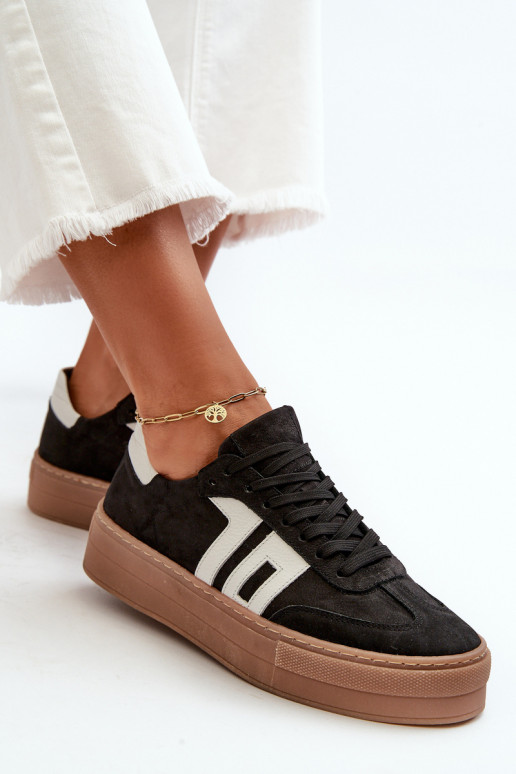 Black Leather Women's Platform Sneakers Zazoo N1095S2 Black Leather Women's Platform Sneakers Zazoo N1095S2