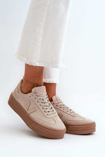 Zazoo N1100S2 Women's Suede Platform Sneakers Beige 2