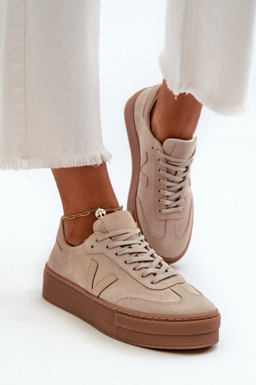 Zazoo N1100S2 Women's Suede Platform Sneakers Beige