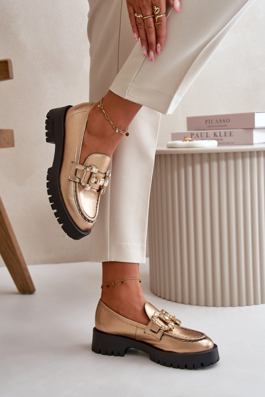 Women's Leather Moccasins with Decoration CheBello 4369 Beige