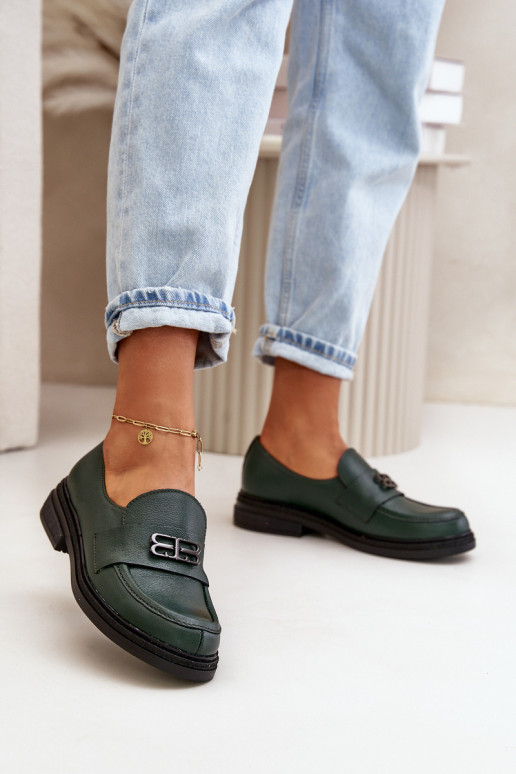 Zazoo 20174 Leather Elegant Women Loafers Flat Heel Dark Green Zazoo 20174 Leather Elegant Women Loafers Flat Heel Dark Green