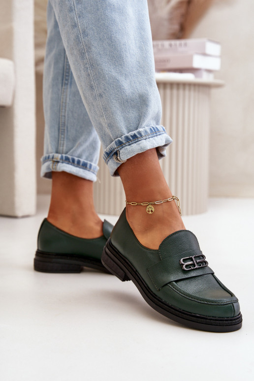 Zazoo 20174 Leather Elegant Women Loafers Flat Heel Dark Green Zazoo 20174 Leather Elegant Women Loafers Flat Heel Dark Green