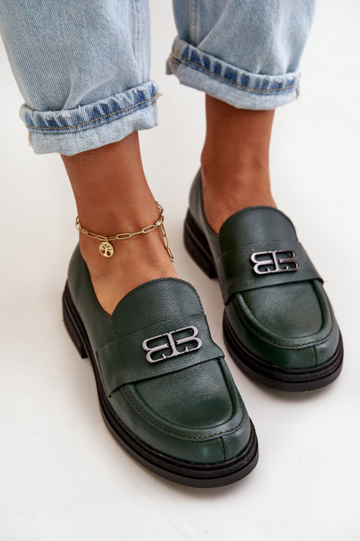 Zazoo 20174 Leather Elegant Women Loafers Flat Heel Dark Green Zazoo 20174 Leather Elegant Women Loafers Flat Heel Dark Green