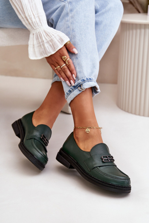 Zazoo 20174 Leather Elegant Women Loafers Flat Heel Dark Green Zazoo 20174 Leather Elegant Women Loafers Flat Heel Dark Green