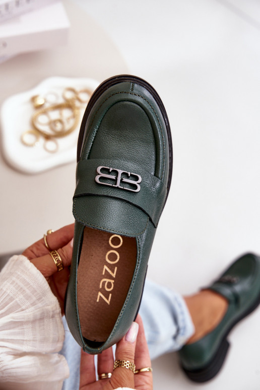 Zazoo 20174 Leather Elegant Women Loafers Flat Heel Dark Green Zazoo 20174 Leather Elegant Women Loafers Flat Heel Dark Green